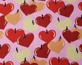 Large Valentines Hearts On Pink Polycotton Fabric 58" By The Yard Hear Balloons