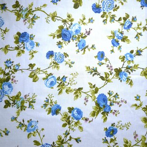 Classic Blue Rose Floral Print Poly Cotton Fabric 58" By The Yard Victorian Roses image 6