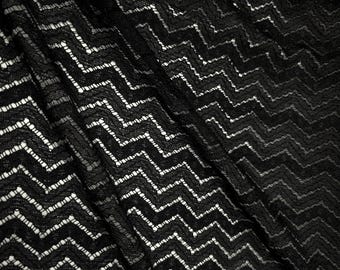 Black Chevron Lace Fabric / 56" Wide / Railed Geometric Sheer / By The Yard