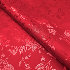 Red Empress Rose Brocade Fabric By The Yard | Reversible Jacquard for Bridal Gown | Luxury Upholstery, Drapes, Corset | 58&quot; Wide