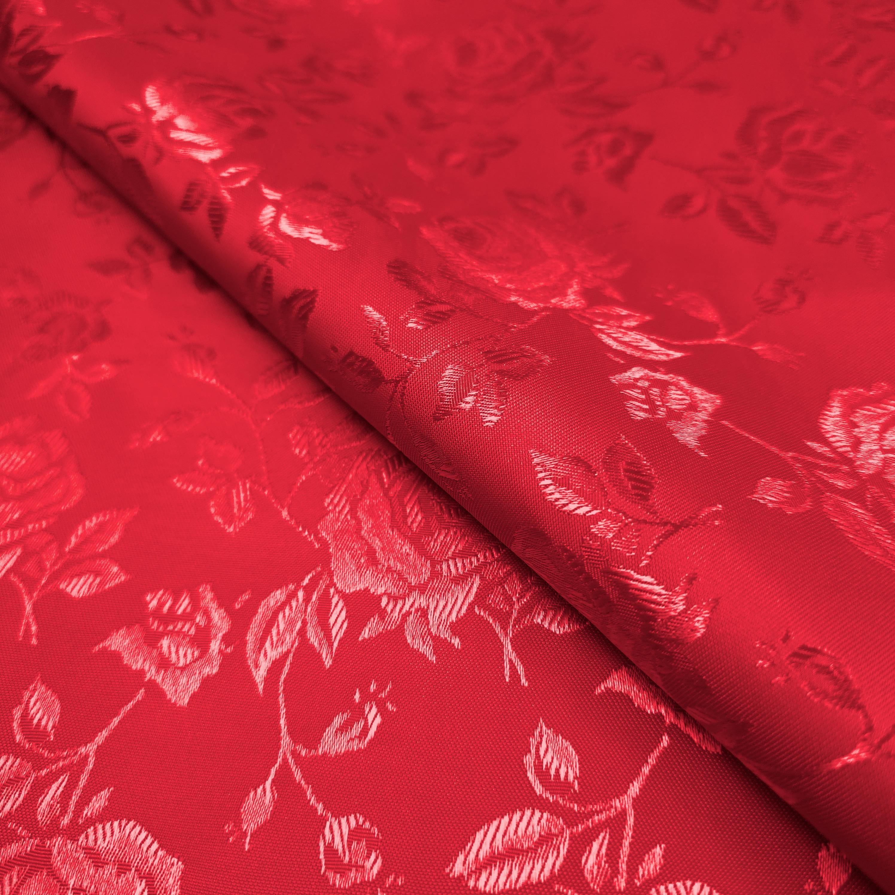Red Empress Rose Brocade Fabric By The Yard | Reversible Jacquard for Bridal Gown | Luxury Upholstery, Drapes, Corset | 58" Wide