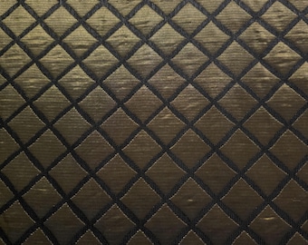 Antique Olive Bronze Quilted Taffeta Brocade Fabric / 52" Wide / 1" Diamond / By The Yard