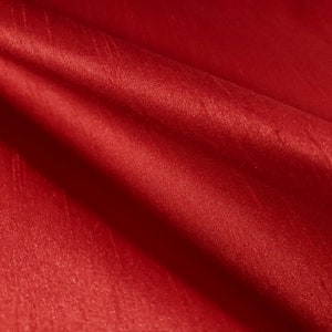 Dupioni Faux Silk Ruby Red Fabric 58&quot; By The Yard | Vibrant Crimson for Holiday Decor, Christmas, Lunar New Year Gowns, and Events