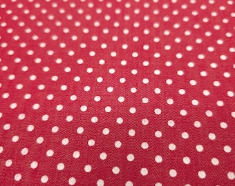 Red White Small Swiss Dot Cotton Shirting Fabric / 54" Wide / Chambray Back / By The Yard