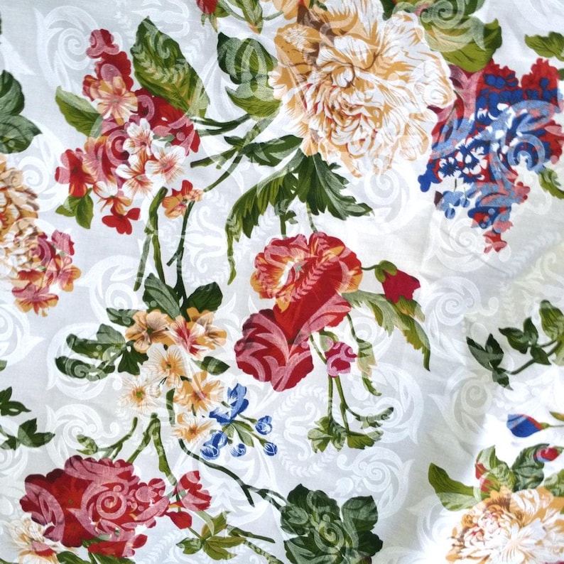 Classic Victorian Floral Damask Poly Cotton Print Fabric 58" By The Yard Victorian Peone Vines image 4