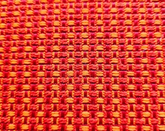 Vibrant Orange Red Yellow Basket Weave Woven Vinyl Fabric, 54" Wide Upholstery Vinyl by the Yard, Heavy Duty Structured Backing