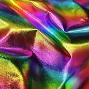Metallic Shiny Rainbow Stripe Spandex 4 Way Stretch Fabric 60" By The Yard Fabric for Sewing, Upholstery, Yardage - Muse Fabric