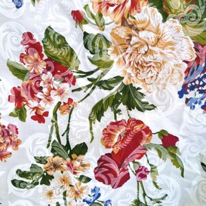 Classic Victorian Floral Damask Poly Cotton Print Fabric 58" By The Yard Victorian Peone Vines image 1