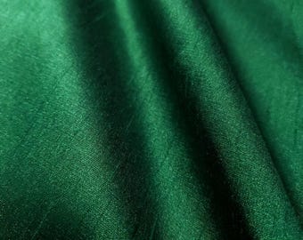 Dupioni Faux Silk Hunter Green Fabric 58" By The Yard | Rich Forest Green Two Tone for Christmas Decor, Gowns, Drapes, and Wizard Robes