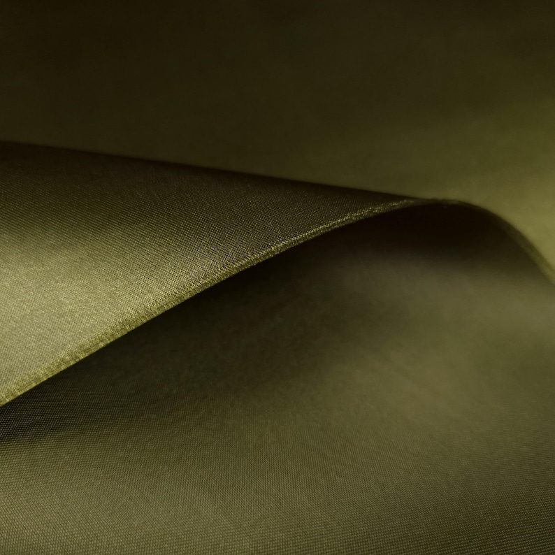 Heavy Olive Green Satin Fabric By The Yard | 8oz Polyester Bridal Bridesmaid Dress | Formal Gown Material | Lustrous Upholstery Drapes 画像 2