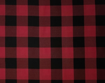 Large Red Black Buffalo Check Poplin Fabric / 58" Wide / Double Sided Plaid / Wrinkle Resistant