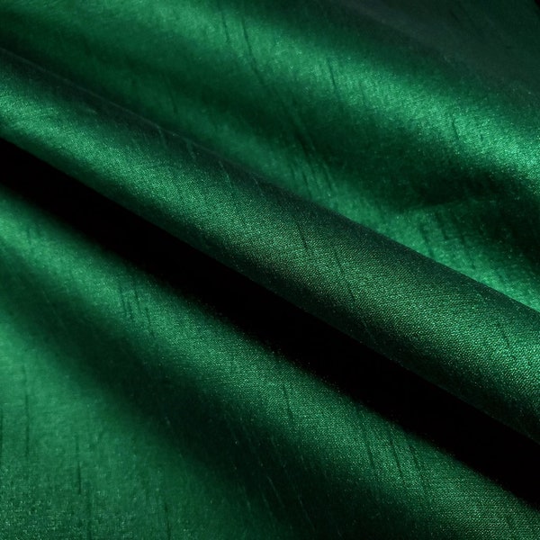 Christmas Hunter Green Black Two Tone Dupioni Faux Silk Fabric 58" By The Yard Bridal Dress Fabric Shot Fabric