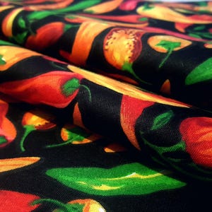 Chili Pepper Print Fabric, Black Poly Cotton Blend, 58" Wide image 5