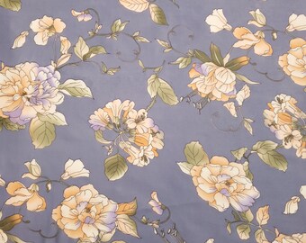 Blue Watercolor Floral Print Chiffon Fabric 58" By The Yard Orange Purple