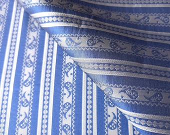Silver Blue Paisley Stripe Brocade Fabric, 58" Wide, Vintage Semi Metallic Reversible Brocade by the Yard