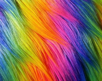 Rainbow Stripe Faux Fur Fabric By The Yard Or Half Yard Extra Long Pile Rainbow Monkey