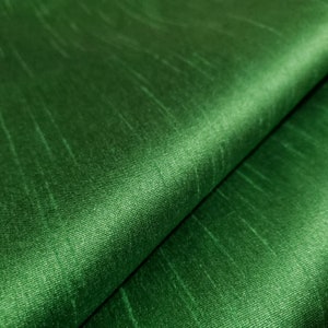 Dupioni Faux Silk Emerald Green Fabric 58&quot; By The Yard | Deep Jewel Tone Two Tone for Christmas Gowns, Holiday Decor, Drapes & Costumes