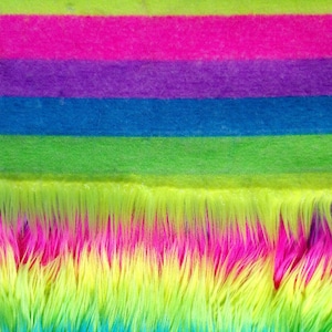 Neon Rainbow Stripe Faux Fur Fabric By The Yard Or Half Yard Long Pile Rainbow Shag image 4