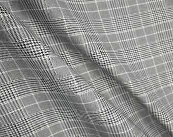 Grey Black White Houndstooth Plaid Suiting Fabric / 58" Wide / Cotton Blend / By Yard