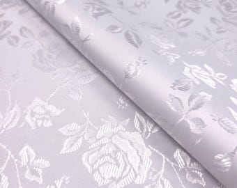 White Empress Rose Brocade Fabric By The Yard | Reversible Jacquard for Bridal Gown | Luxury Upholstery, Drapes, Corset | 58" Wide