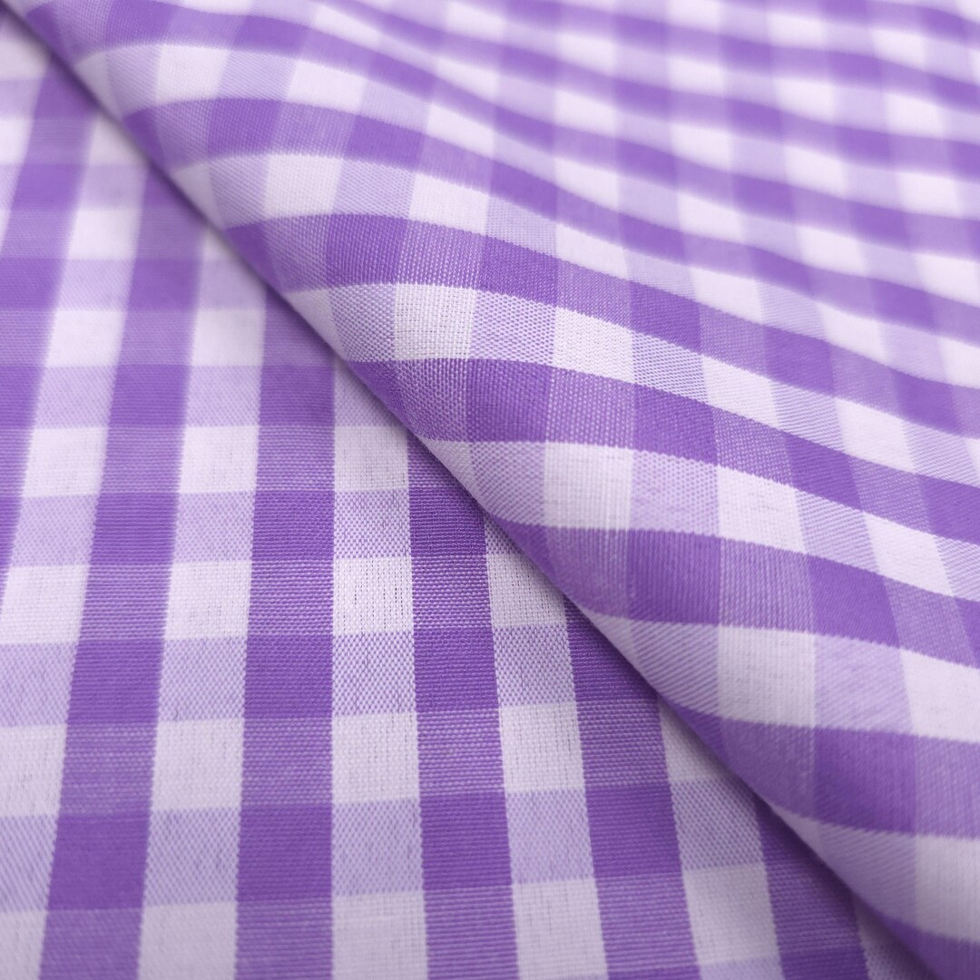 lilac-purple-gingham-poly-cotton-fabric-1-4-inch-purple-and-white