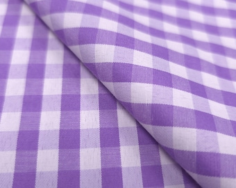 Lilac Purple Gingham Poly Cotton Fabric - 1/4 Inch Purple and White Checkered Material 58" by the Yard - Soft & Durable Apparel Fabric