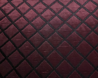 Burgundy Wine Quilted Taffeta Brocade Fabric / 52" Wide / 1" Diamond / By The Yard