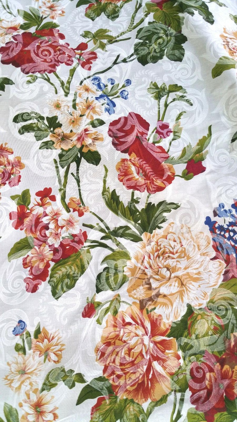 Classic Victorian Floral Damask Poly Cotton Print Fabric 58" By The Yard Victorian Peone Vines image 6
