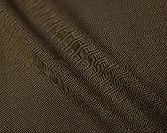 Brown Black Herringbone Suiting Fabric / 54" Wide / Heavyweight / By The Yard