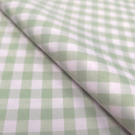Sage Green Gingham Poly Cotton Fabric - 1/4 Inch Green and White Checkered Material 58" By The Yard - Soft & Durable Apparel Fabric
