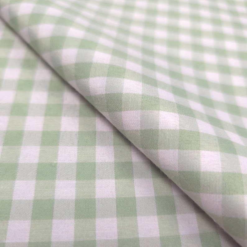 Sage Green Gingham Poly Cotton Fabric - 1/4 Inch Green and White Checkered Material 58" By The Yard - Soft & Durable Apparel Fabric zdjęcie 1