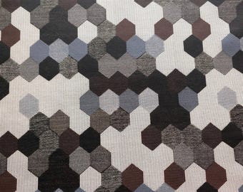 Gray Brown Hexagon Patch Vinyl Fabric, 54" Wide, Faux Fabric Upholstery Vinyl by the Yard, Heavy Duty Geometric Commercial Grade