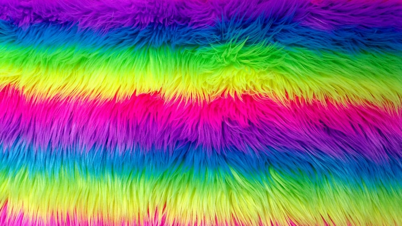 Neon Rainbow Stripe Faux Fur Fabric By The Yard Or Half Yard Long Pile Rainbow Shag image 3