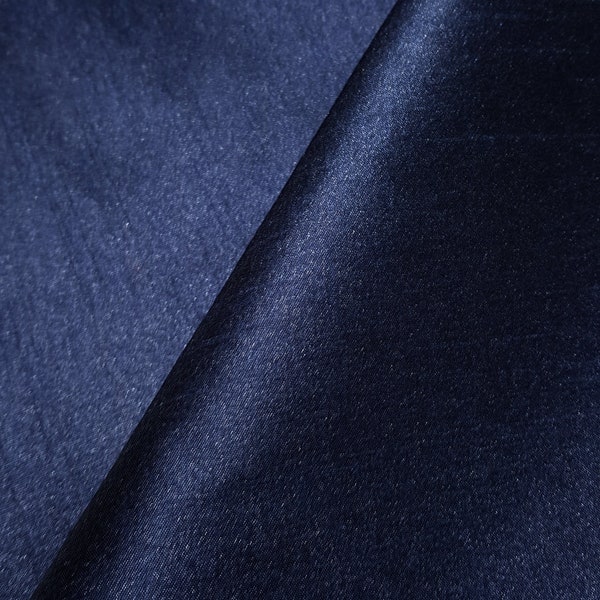 Navy Blue Midnight Dupioni Faux Silk Fabric 58" By The Yard Dark Blue Shot with Black