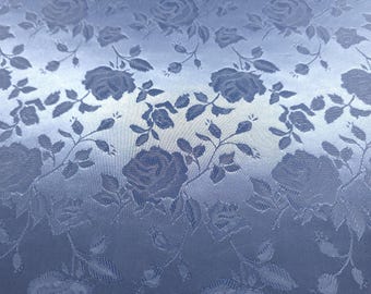 Copen Blue Empress Rose Brocade Fabric By The Yard | Reversible Jacquard for Bridal Gown | Luxury Upholstery, Drapes, Corset | 58" Wide