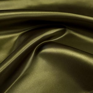 Heavy Olive Green Satin Fabric By The Yard | 8oz Polyester Bridal Bridesmaid Dress | Formal Gown Material | Lustrous Upholstery Drapes 画像 3