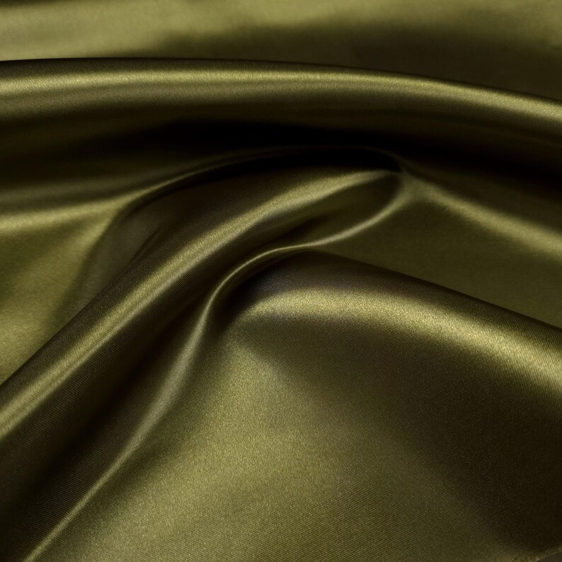 Heavy Olive Green Satin Fabric By The Yard | 8oz Polyester Bridal Bridesmaid Dress | Formal Gown Material | Lustrous Upholstery Drapes 画像 3