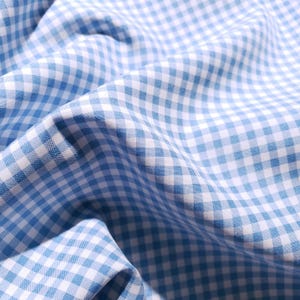 Baby Blue Gingham Fabric - Poly Poplin Checkered Material 58" By The Yard