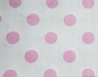 One Inch Polka Dot White on Baby Pink Print Poly Cotton Fabric 58" By The Yard Nursery Dot Print Fabric