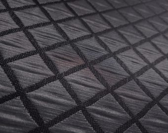 Charcoal Black Quilted Taffeta Brocade Fabric / 52" Wide / 1" Diamond / By The Yard