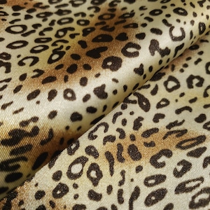 Small Brown Cheetah Pring Charmeuse Satin Fabric 58&quot; By The Yard Animal Print