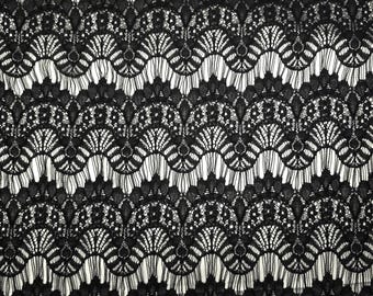 Black Scalloped Sheer Lace Fabric / 58" Wide / Selvage To Selvage / By The Yard