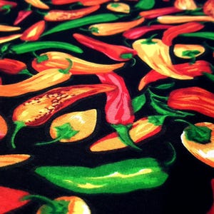 Chili Pepper Print Fabric, Black Poly Cotton Blend, 58" Wide image 6