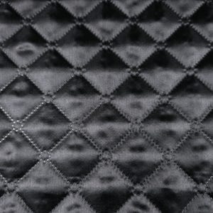 May include: Close-up of a black quilted fabric with a diamond pattern. The fabric has a subtle sheen, and the stitching creates a textured surface. The design is symmetrical and visually appealing, suitable for various crafting projects.