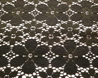 Black Olive Floral Stretch Lace Fabric / 56" Wide / Two Tone / By The Yard