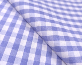Baby Blue Gingham Poly Cotton Fabric - 1/4 Inch Blue and White Checkered Material 58" by the Yard - Soft & Durable Apparel Fabric