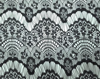Black Chantilly Scalloped Lace Fabric / 58" Wide / Selvage To Selvage / By The Yard