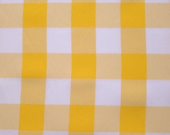 Large Gingham Poly Poplin Fabric Yellow White / 58" Wide / 1-1/4" Check / By The Yard