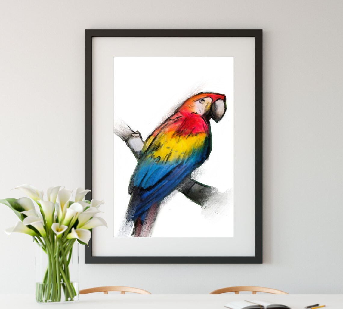 Tropical Parrot Wall Decor Illustration | Etsy