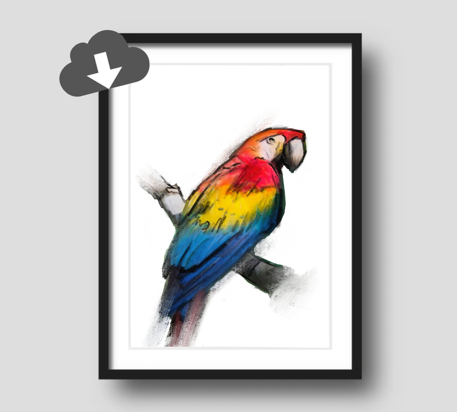 Tropical Parrot Wall Decor Illustration Etsy